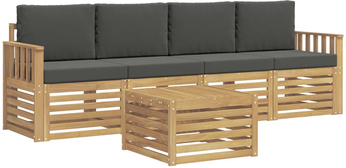 vidaXL Buiten - bank - set - 5 - st - 4-zits - Wit - en - antracietkleurig - Polyester Wit en antracietkleurig