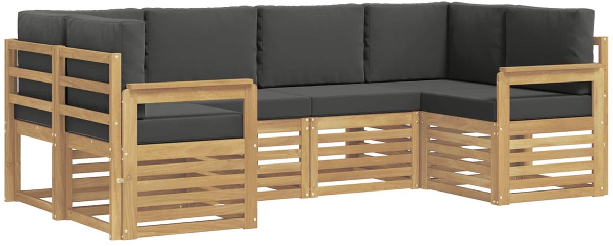 vidaXL Buiten - bank - set - 6 - st - 6-zits - Wit - en - Anthraciet - Polyester Wit en anthraciet