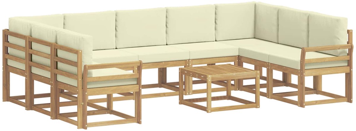 vidaXL Buiten - bank - set - 10 - st - 9-zits - Wit - en - crèmekleurig - Polyester Wit en crèmekleurig
