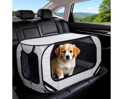 Hondentransportbox Opvouwbaar - Reismand Kattentransportbox - Veilig Reizen Auto - Scheurbestendig Gaasvensters - 37 x 20.9 x 20.9 inch - Grijs