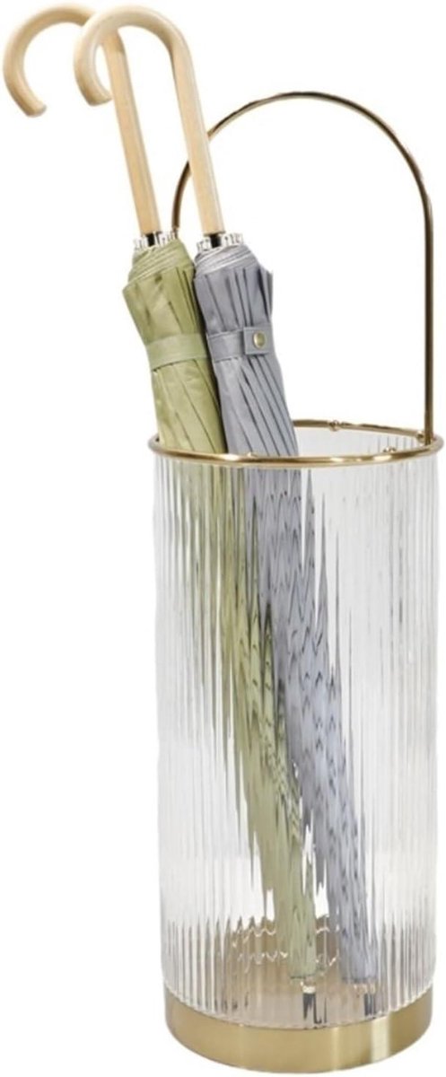 Paraplubak Cilindrisch - Paraplu Houder - Entree Organiseren - Metaal en Glas - 24x78cm - Transparant