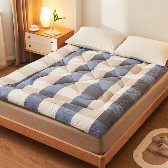 Opvouwbare Futon Matras - Japanse Camping Matras - Comfortabel Slapen - Garen Geverfd Katoen - 90x200cm - Klein Raster Ontwerp — afbeelding 5