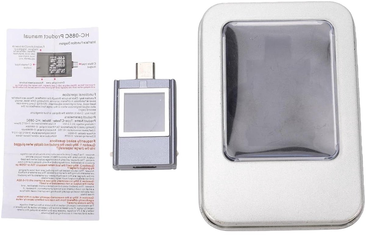 USB C Spanningsmeter - Laadbewaker Tester - Opladen Monitoren - Kleurendisplay Realtime - 11 x 8 x 48 cm - Zwart