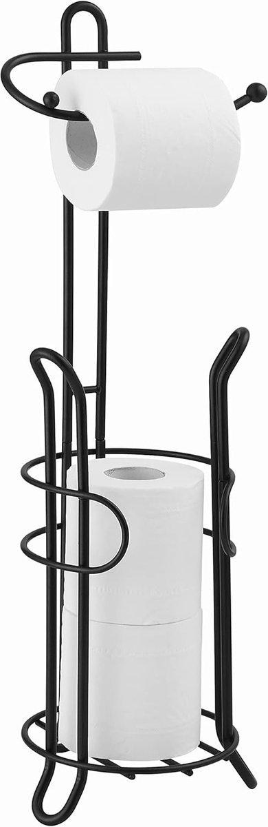 Famanu – Vrijstaande toiletrolhouder met reserverol opslag, stabiele voet, metaal, chroom afwerking