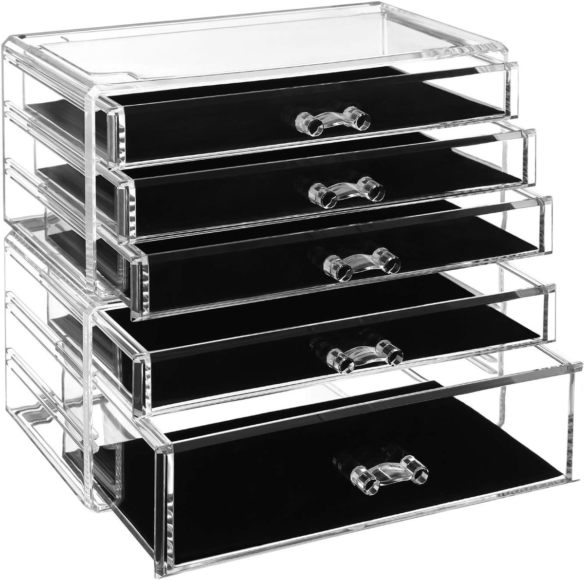 Famanu – Make-up organizer met 5 laden en 2 compartimenten, stapelbaar en transparant