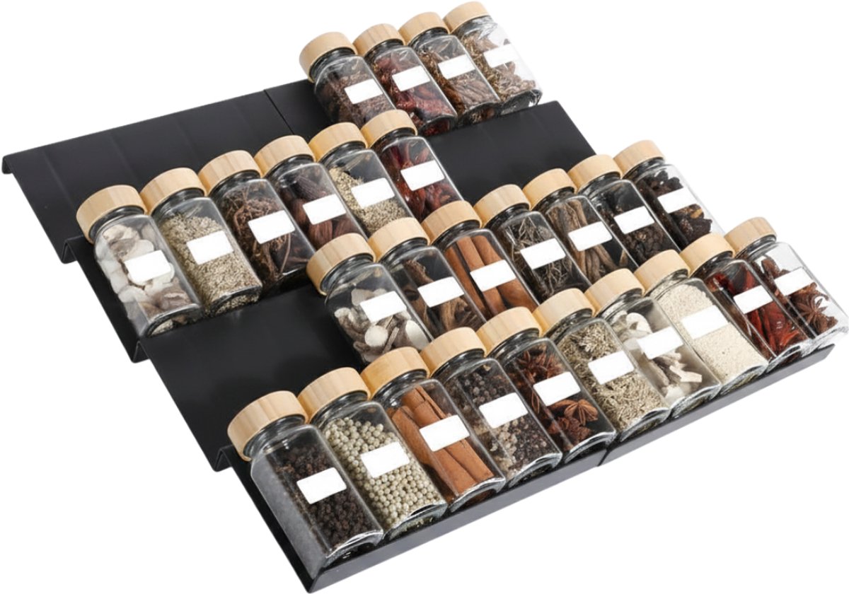 AHD® Kruidenpotjes - Kruidenrek Lade - Kruidenrek Lade Met Potjes - Kruidenrek Lade Organizer - Kruidenrek Voor Lade - Zwart - 23cm x 12cm x 3cm