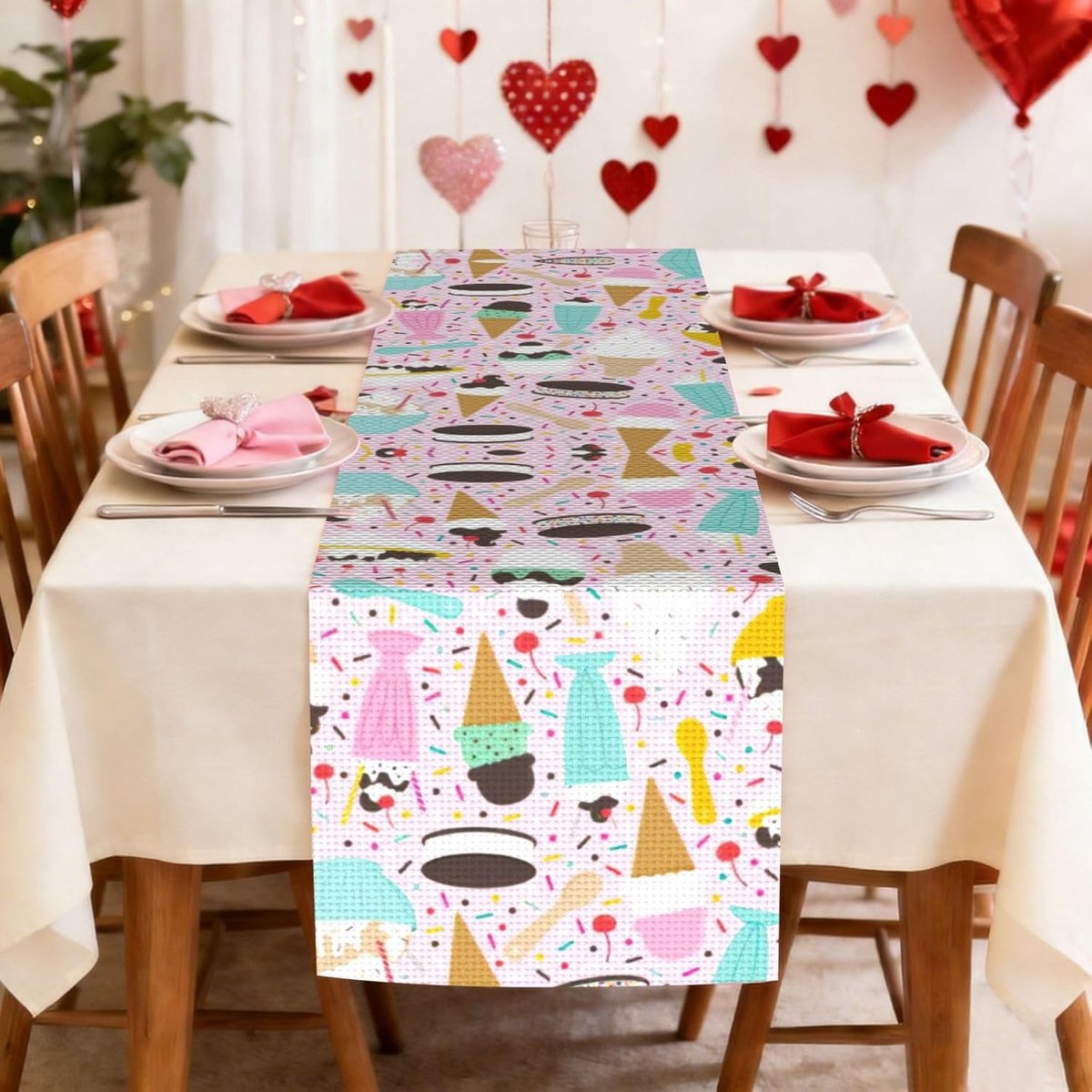 Tafelloper - Loper Tafel - Entree Decoratie - Zoete IJsprint - 33 x 183 cm - Zwart