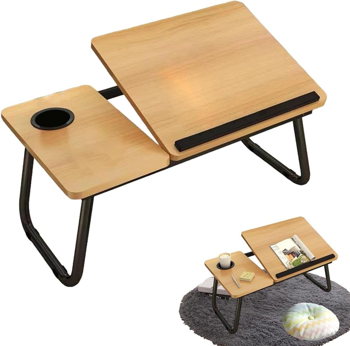 Laptop Bedbureau - Opvouwbare tafel - Comfortabel werken - Verstelbaar ontwerp - 56 x 33 x 23 cm - Walnoot