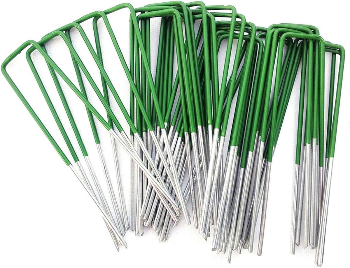 U-vormige Graszoden Pinnen - Kunstgras Bevestiging Haken - Bodem Verankeren - Roestvrij Staal - 200 mm Lengte - Zilver