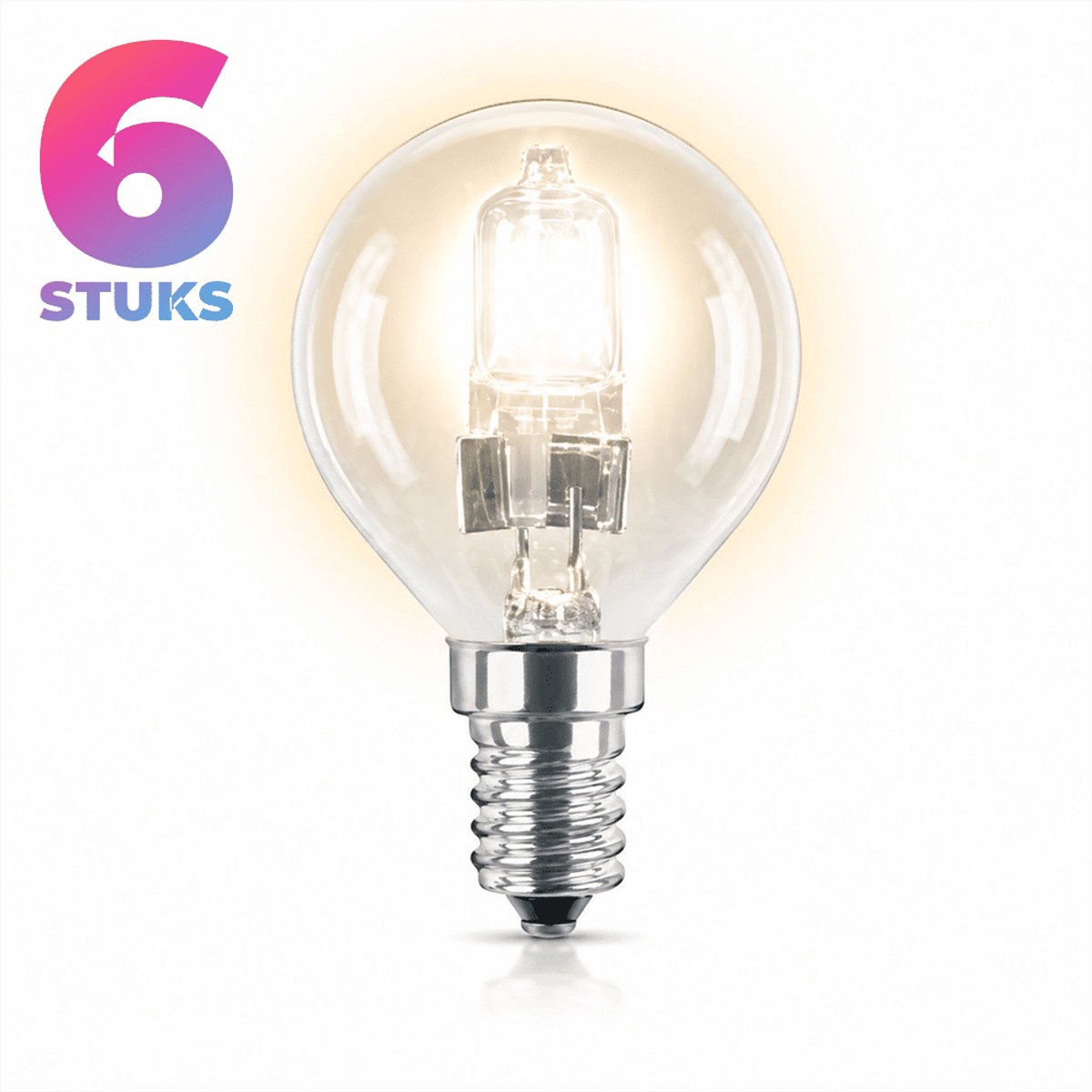 6x Kogel Halogeenlamp E14 - 60W - Warm Wit Licht (2700K) - 255 lm - 1 jaar - Dimbaar