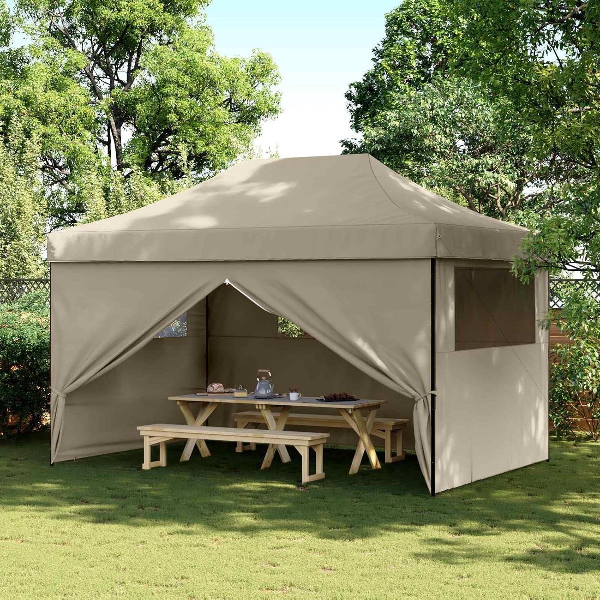 Partytent Pop-up - Feesttent Vouwtent - Buitenfeesten Organiseren - Waterafstotend Oxford Weefsel - 292 x 440 cm - Taupe