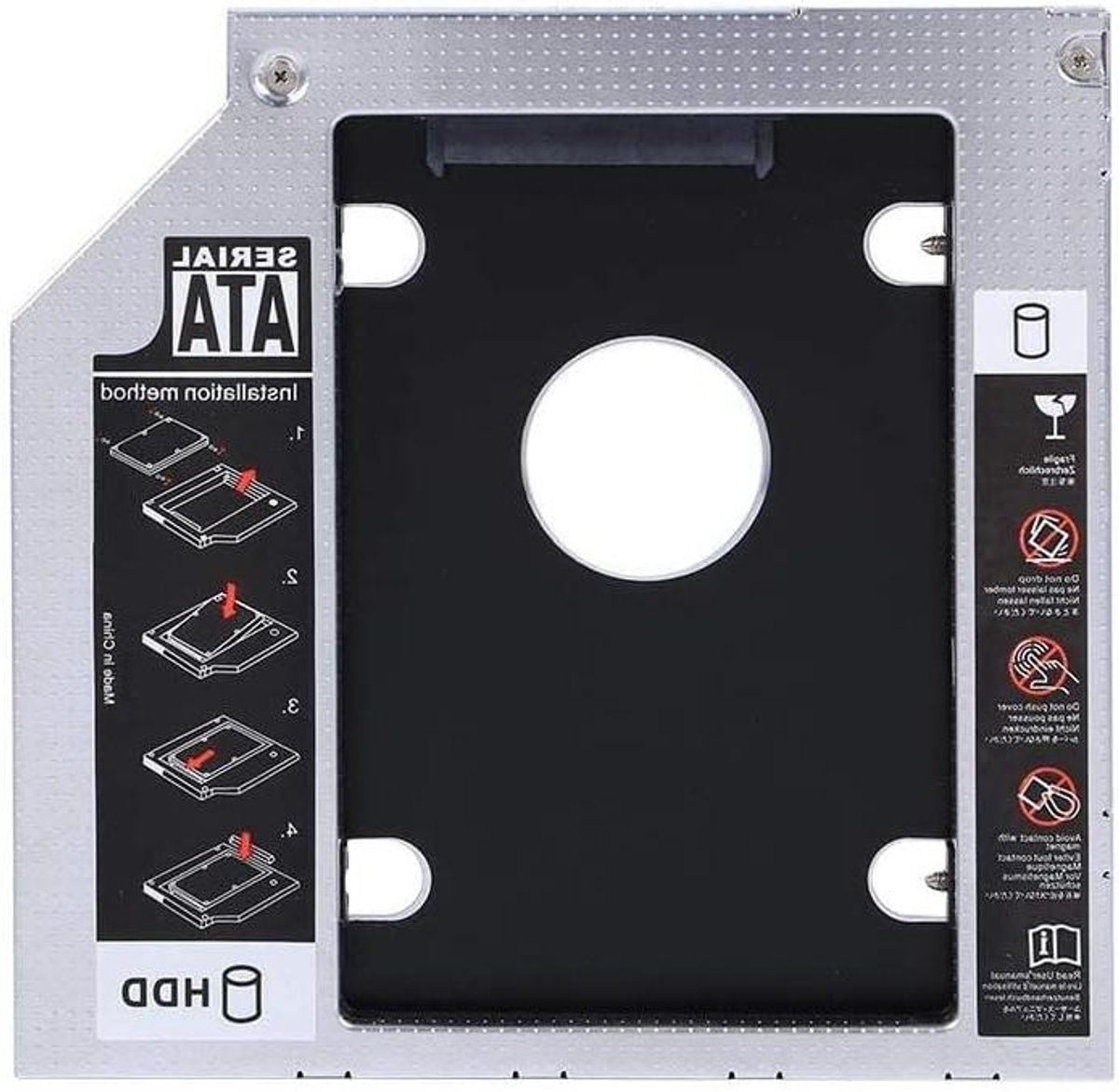 Harde schijf caddy - Optische bay adapter - Extra opslag - Trillingsdemping - 95 mm dik - Zwart