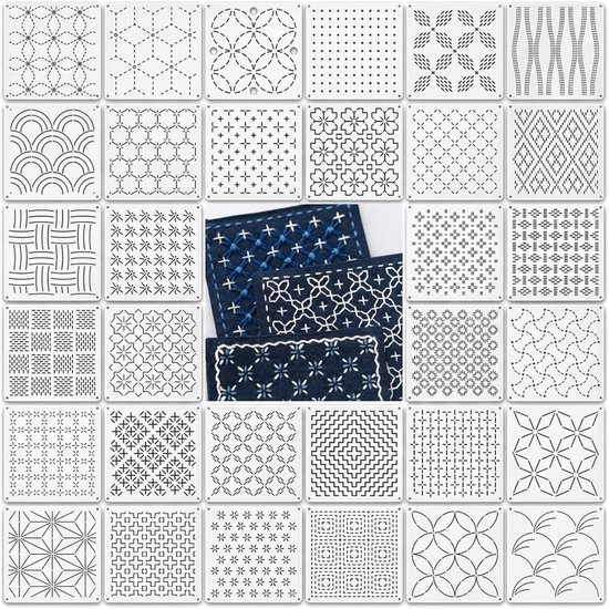 Borduur Sjablonen - Textiel Patronen - Decoratief Naaien - 32 Geometrische Designs - 13 x 13 cm - Transparant