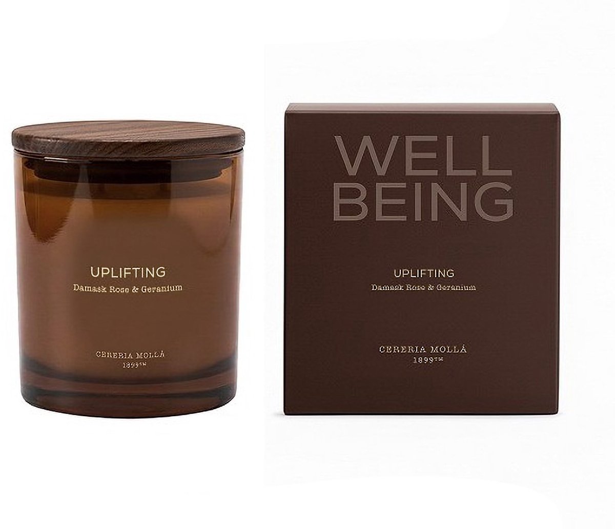 Well Being - UPLIFTING - Geurkaars 270 gram - Damask Rose & Geranium - Cereria Molla 1899 - 2 x lont/wick - NIEUW