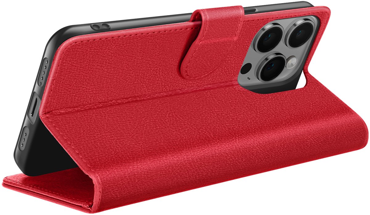 Zanae, Hoesje geschikt voor iPhone 15 Pro Max - Wallet Case & Magneetsluiting, Rood