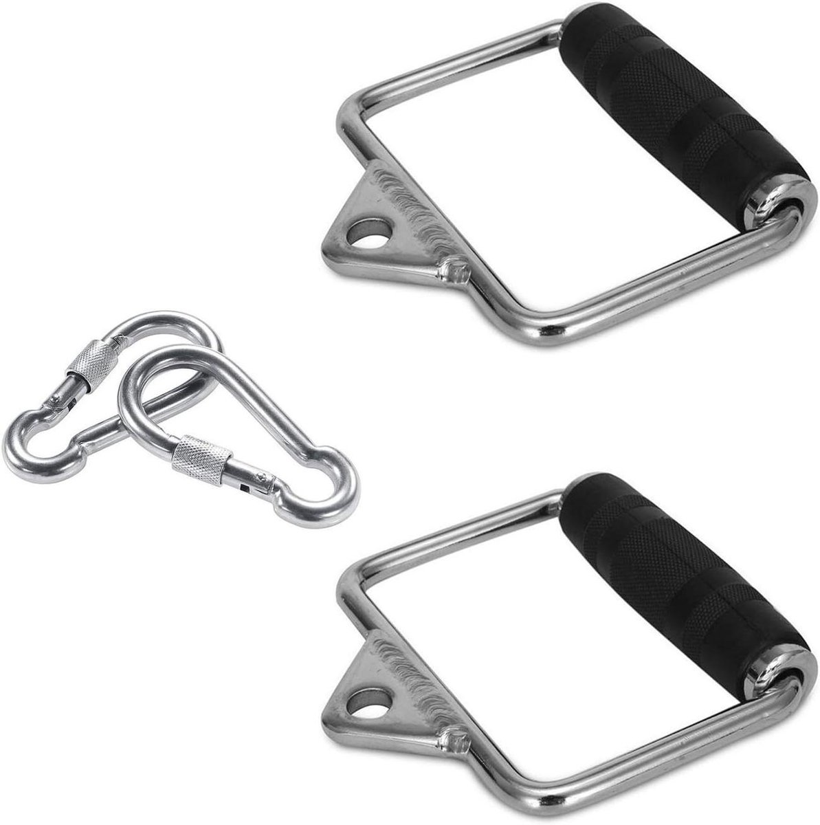 Kabelgrepen Set - Fitness Handvatten - Kracht Training - Massief Staal Verchroomd - 2 Stuks - Zilver