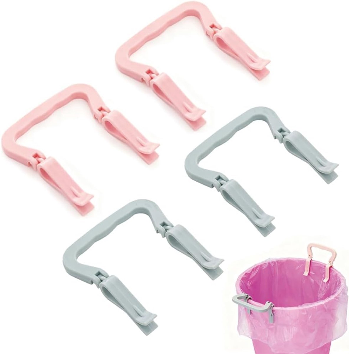 4-delige set praktische vuilniszakhouders – Antislip-clips voor kliko's – Herbruikbare vuilnisbakclips voor huishoudelijke afvalzakken – Veelzijdige clipset voor keuken en badkamer