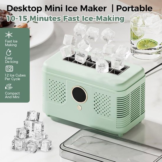 Mini ijsmachine - Draagbare ijsbox - Snelle ijsproductie - 12 blokjes per 15 min - 1.9 kg - Groen van MINI — afbeelding 2
