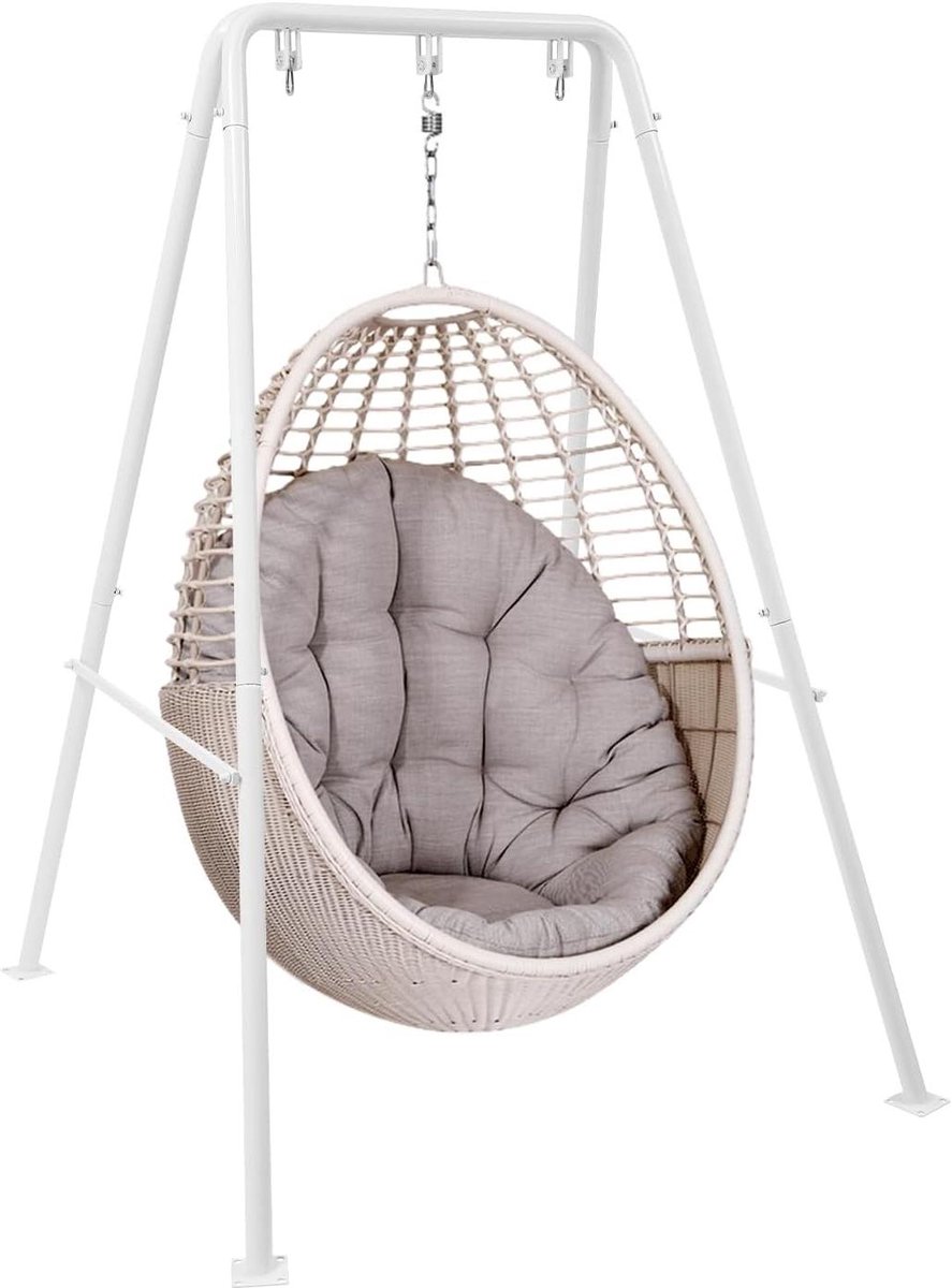 Hangstoelframe - Hangmat standaard - Ontspannen Buiten - Stabiele Driehoek - 130 x 117 x 190 cm - Wit