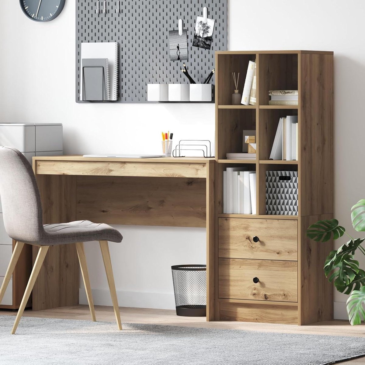 Bureau met Opbergruimte - Werkplek Thuis - Efficiënt Werken - Krasbestendig Oppervlak - 100 x 40 cm - Artisan Eiken