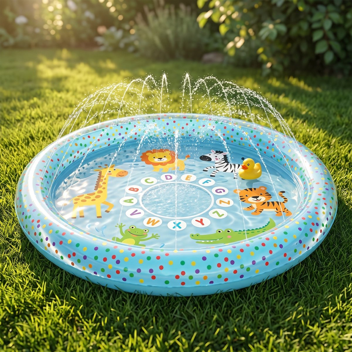 Lomera Opblaasbaar Zwembad met Sproeifunctie - Kinderzwembad - Babyzwembad - Babybadje - Peuterbad - Pierenbadje - met Sproeier - Waterspeelmat - Waterspeelgoed - Buitenspeelgoed voor Kinderen - Waterpret - Tuinslang Aansluiting