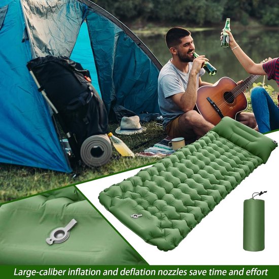 Slaapmat - Luchtbed Matras - Kamperen & Reizen - Zelfopblazend met voetpomp - 68x193x8 cm - Olijfgroen — afbeelding 2