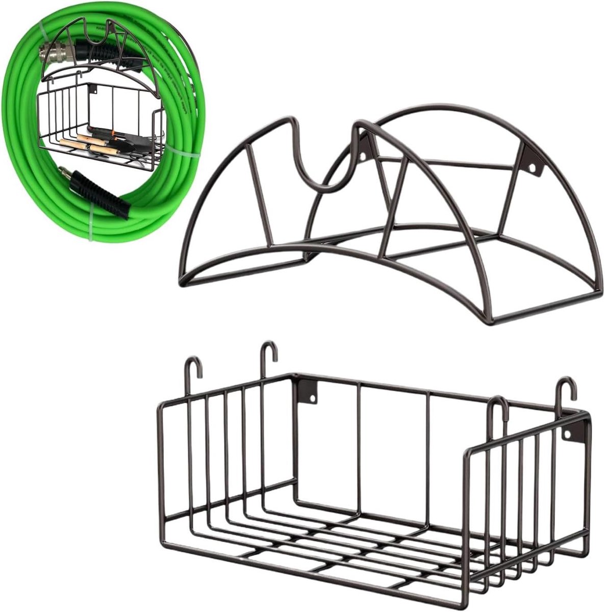 Slangenhouder Wandbevestiging - Tuinslang Ophanger - Georganiseerd Opbergen - Weerbestendig Metaal - 339 x 195 cm - Zwart