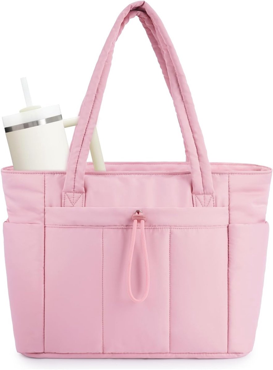 carmdering - Puffer Tote Bag - Puffer Tas Met Vakken - Dames Schoudertas - 15.6 Inch Laptopvak - Duurzaam Nylon - Lichtgewicht 20L Capaciteit - Ideaal Voor Werk En Reis - 1 Stuk