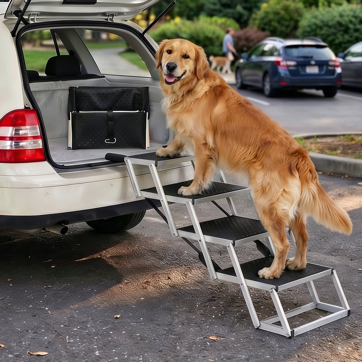 Opvouwbare Hondentrap Auto – 4, 5 of 6 Treden voor Lage tot Hoge Kofferbakken (63–81 cm) – Voor Kleine Auto’s, Stationwagens & SUV’s – Alternatief voor een Hondenloopplank