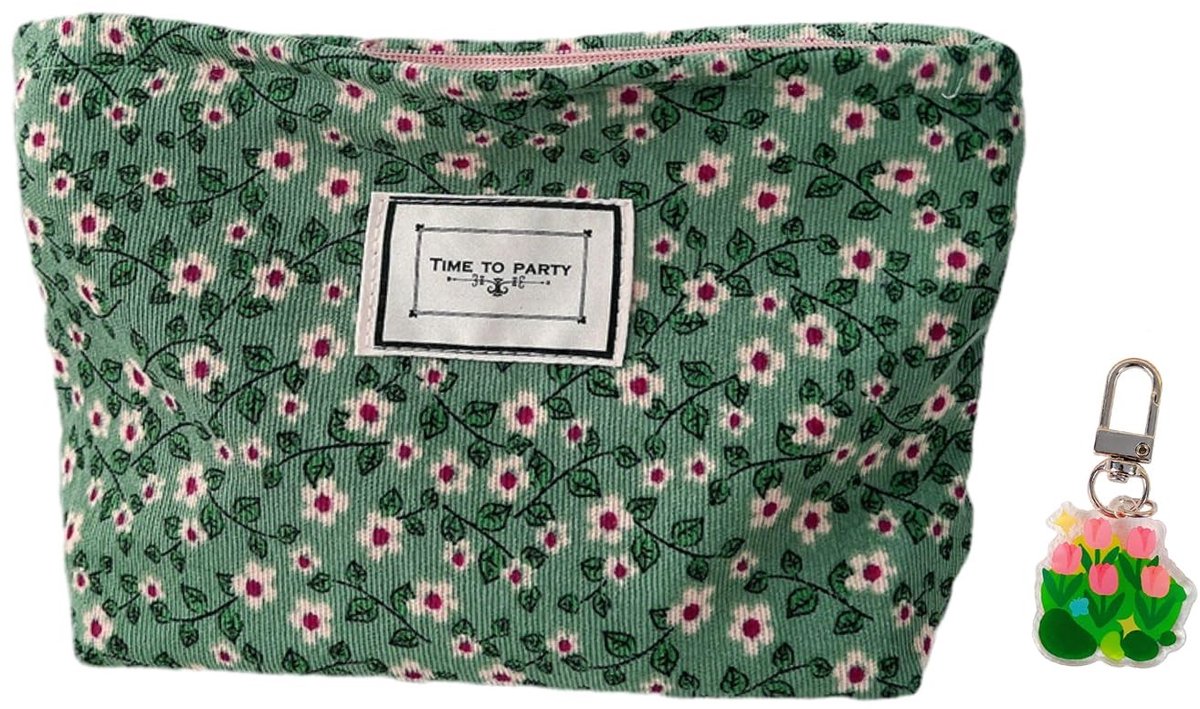 Solidchoice - Dailygoody - Draagbare make-uptas - Toilettas met bloemenpatroon - Retro design - Groen - Reisaccessoires - Compact en praktisch - Geschikt voor elke .