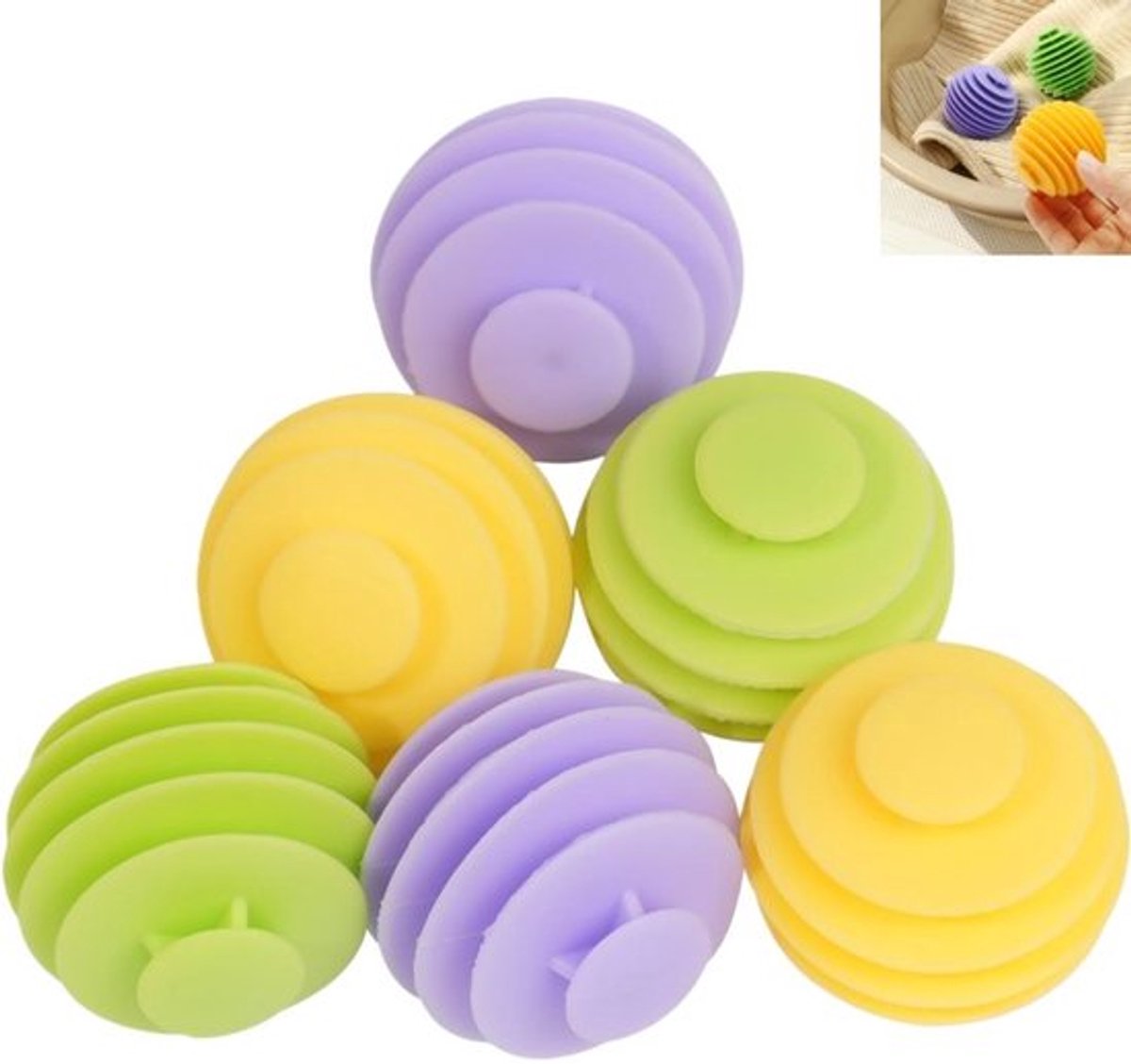 6 stuks - Wasballen voor wasmachine - anti-klit drogerballen - voor wasmachines - 5.6×5.5cm - groen+geel+paars
