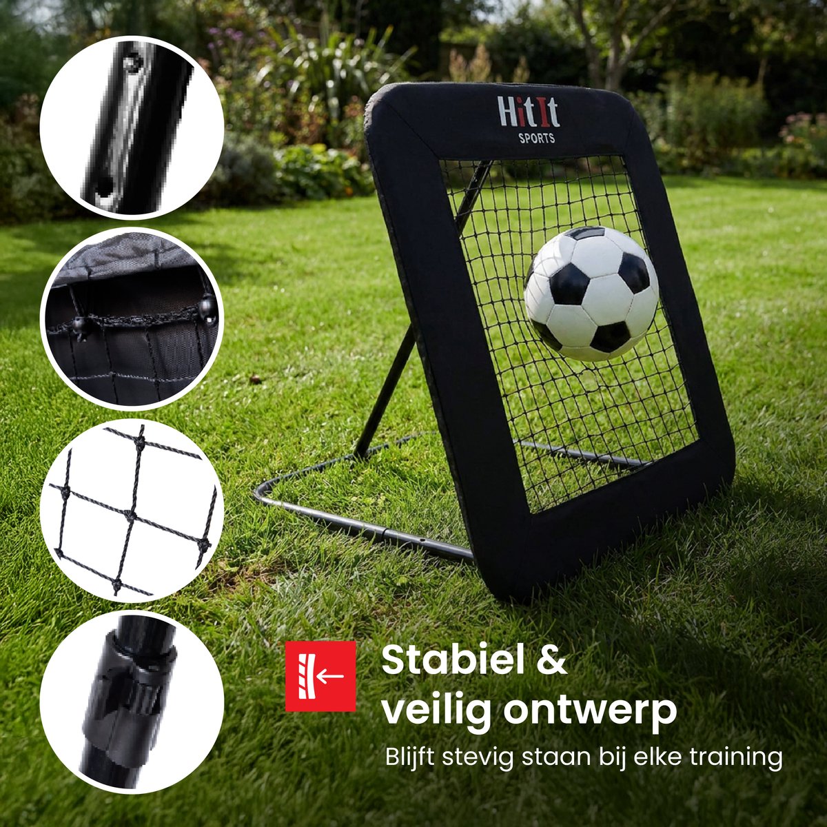 HitIt SPORTS® Rebounder Voetbal 100x100 cm – Sport Volleybal Korfbal Trampoline – Verstelbaar Trainingsmateriaal – Bouncer Inklapbaar – Voetbal spullen — afbeelding 3