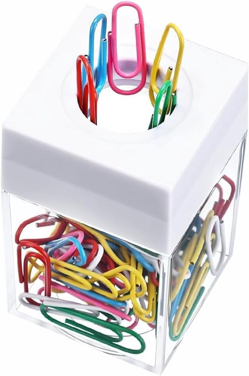 Magnetische paperclipdispenser met grote capaciteit voor efficiënt organiseren van bureaubenodigdheden, ideaal voor kantoor en klaslokaal (wit)