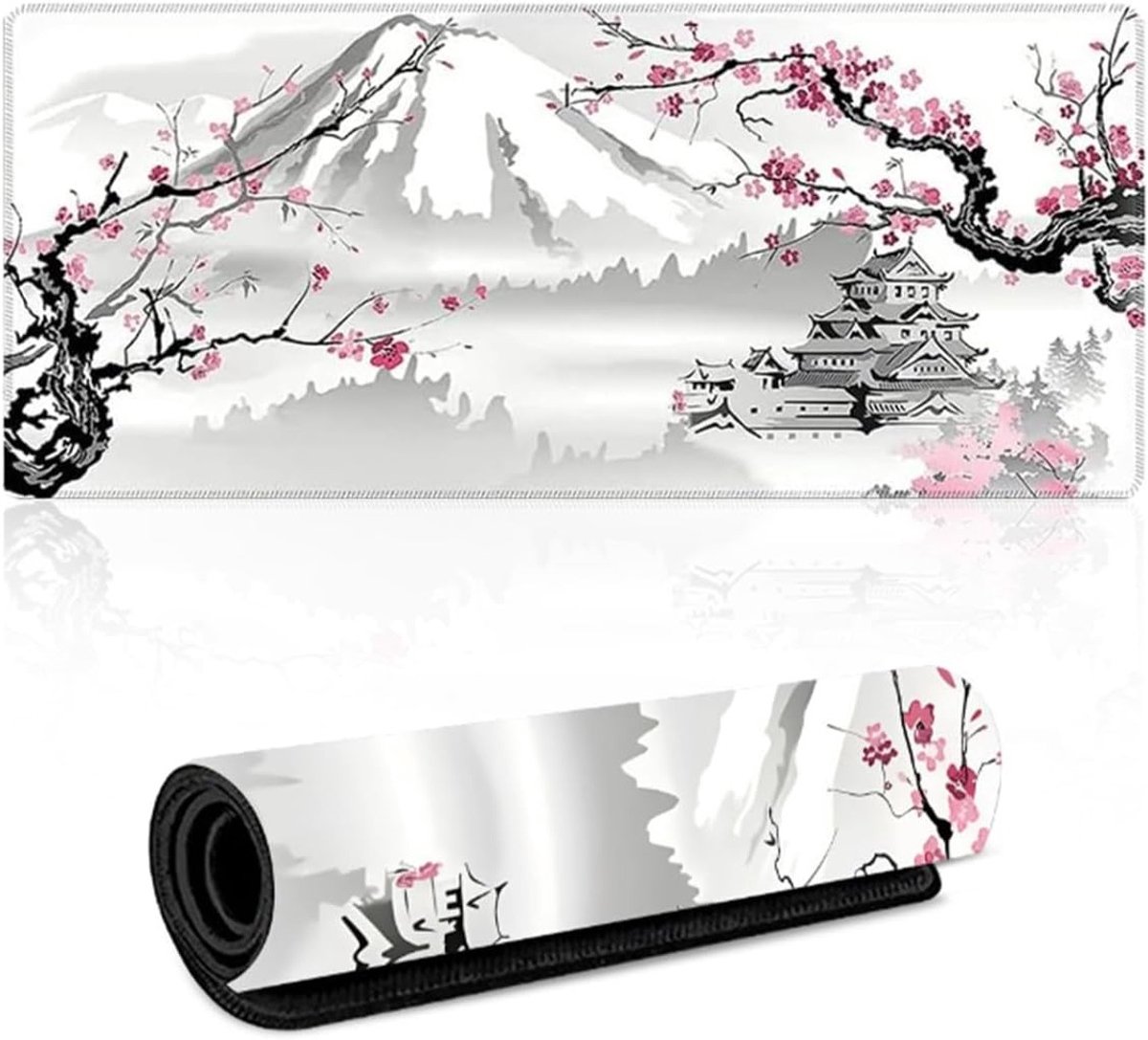Grote Gaming Mouse Pad met Witte Kersenbloesem - 900 x 400 mm, Antislip, Geschikt voor PC, Laptop en Gaming