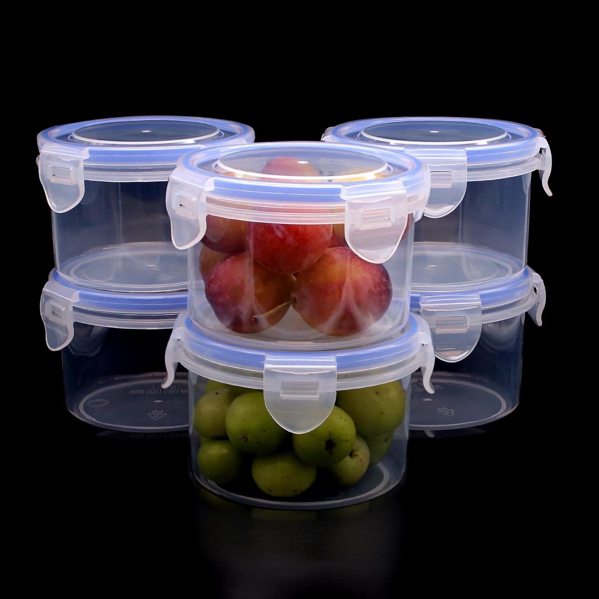 Set van 6 Opbergdozen met Deksel, 300 ml, Ronde Luchtdichte Dozen voor Koelkast en Vriezer, Stapelbaar en Lekvrij