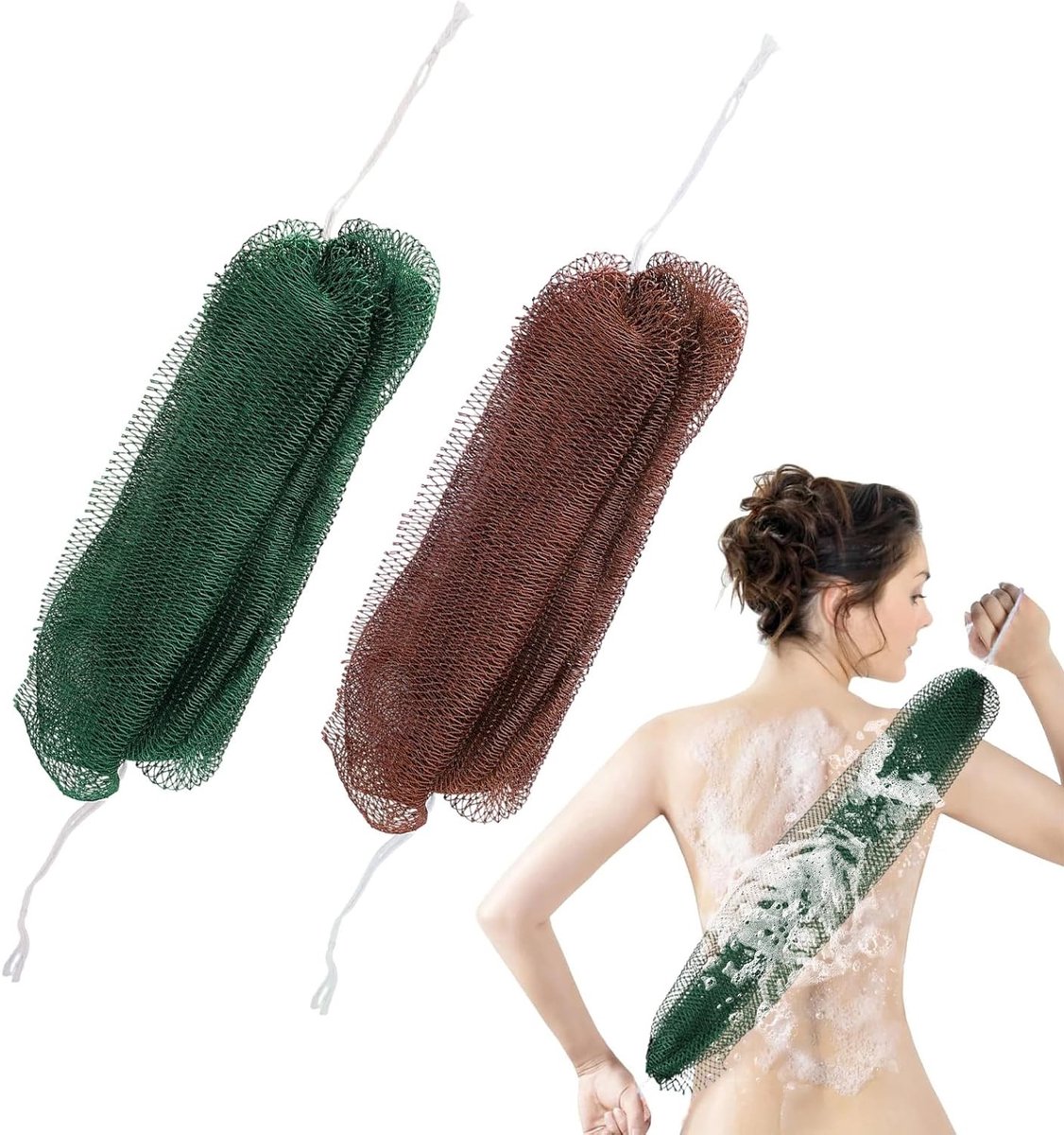 2 Stuks Lange Nylon Wasdoeken, Afrikaanse Net Spons voor Lichaam en Rug, Ideaal voor Dagelijks Gebruik en Douche, Verstelbaar tot 170 cm