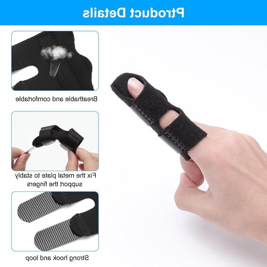 Set van 4 verstelbare vingerspalken voor immobilisatie, aluminium steun, vingersteun en bandage bij gebroken vingers en artritis — afbeelding 2