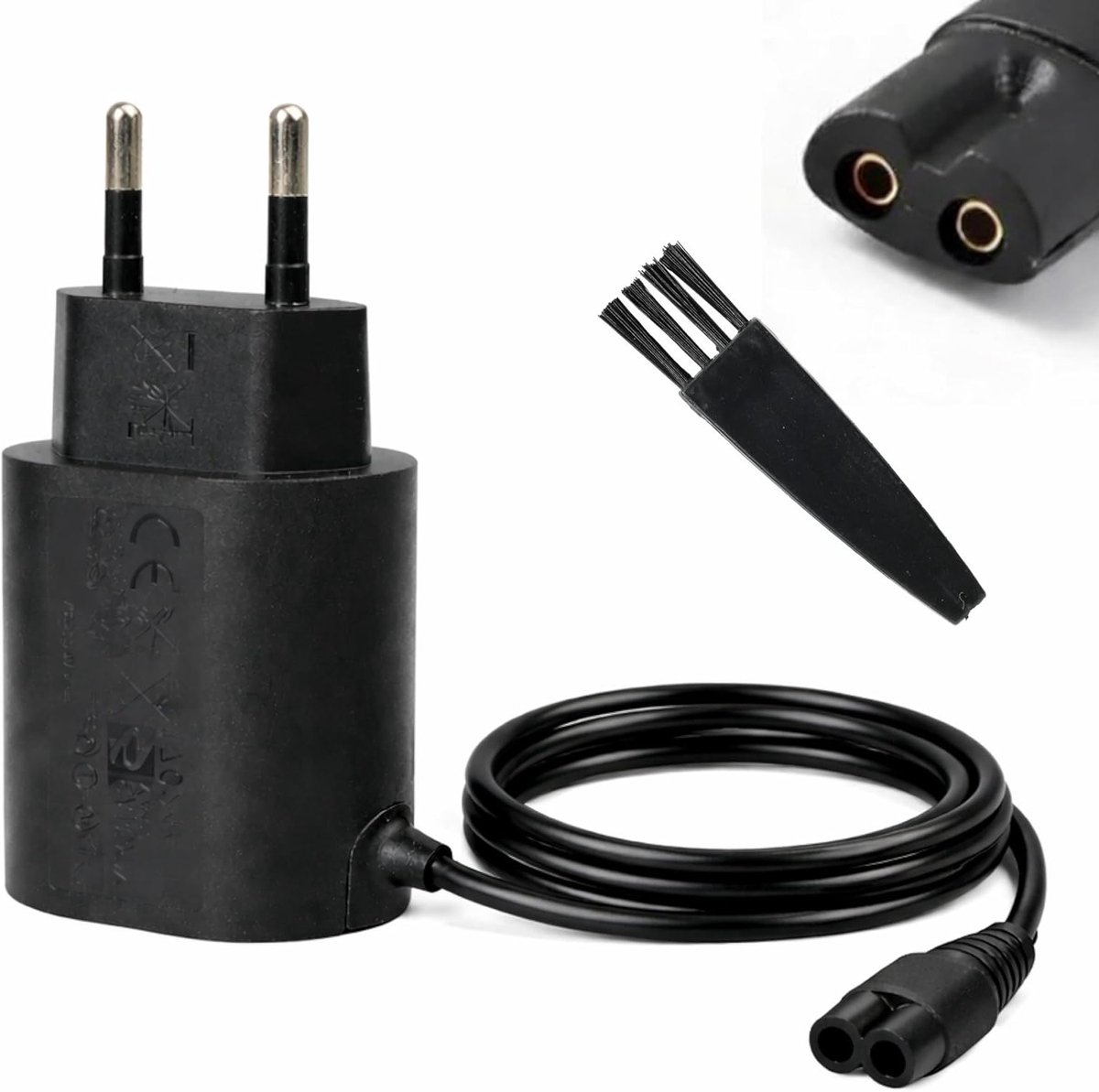 Oplader kabel 12 V 0,4 A voor elektrisch scheerapparaat met reinigingsborstel - 1 meter adapter voor Braun Series 9, 7, 6, 5, 4, 3, 2, 1, geschikt voor scheerapparaat en accessoires