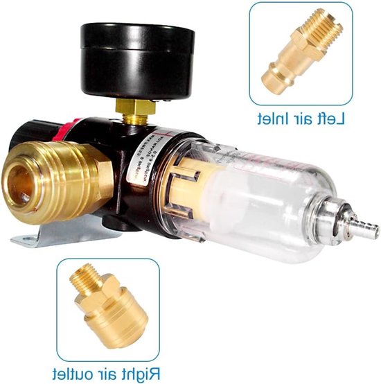 Drukregelaar voor Samengeperste Lucht met Waterafscheider en Accessoires voor Compressoren - 1/4 Inch, Luchtfilter en Efficiënte Waterafvoer — afbeelding 4