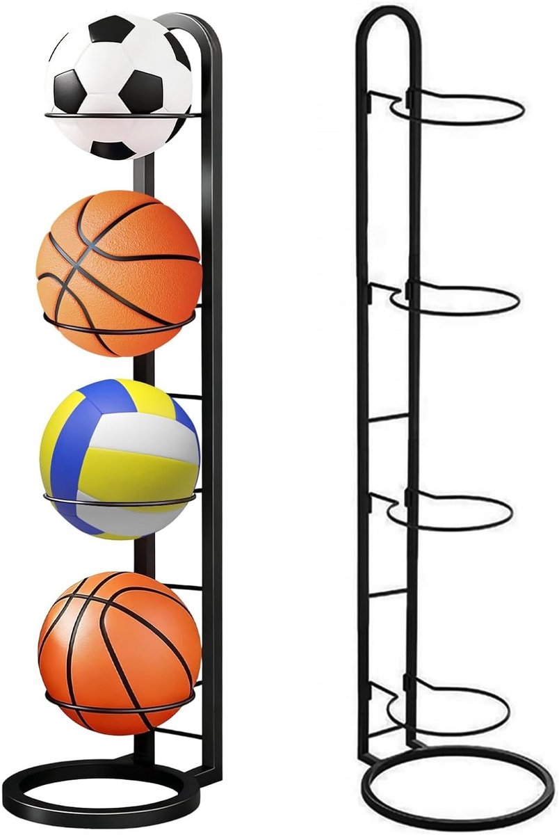 Opslagrek voor Basketbal en Voetbal, 4 Niveaus, Multi-laags Ontwerp voor Sportballen en Accessoires