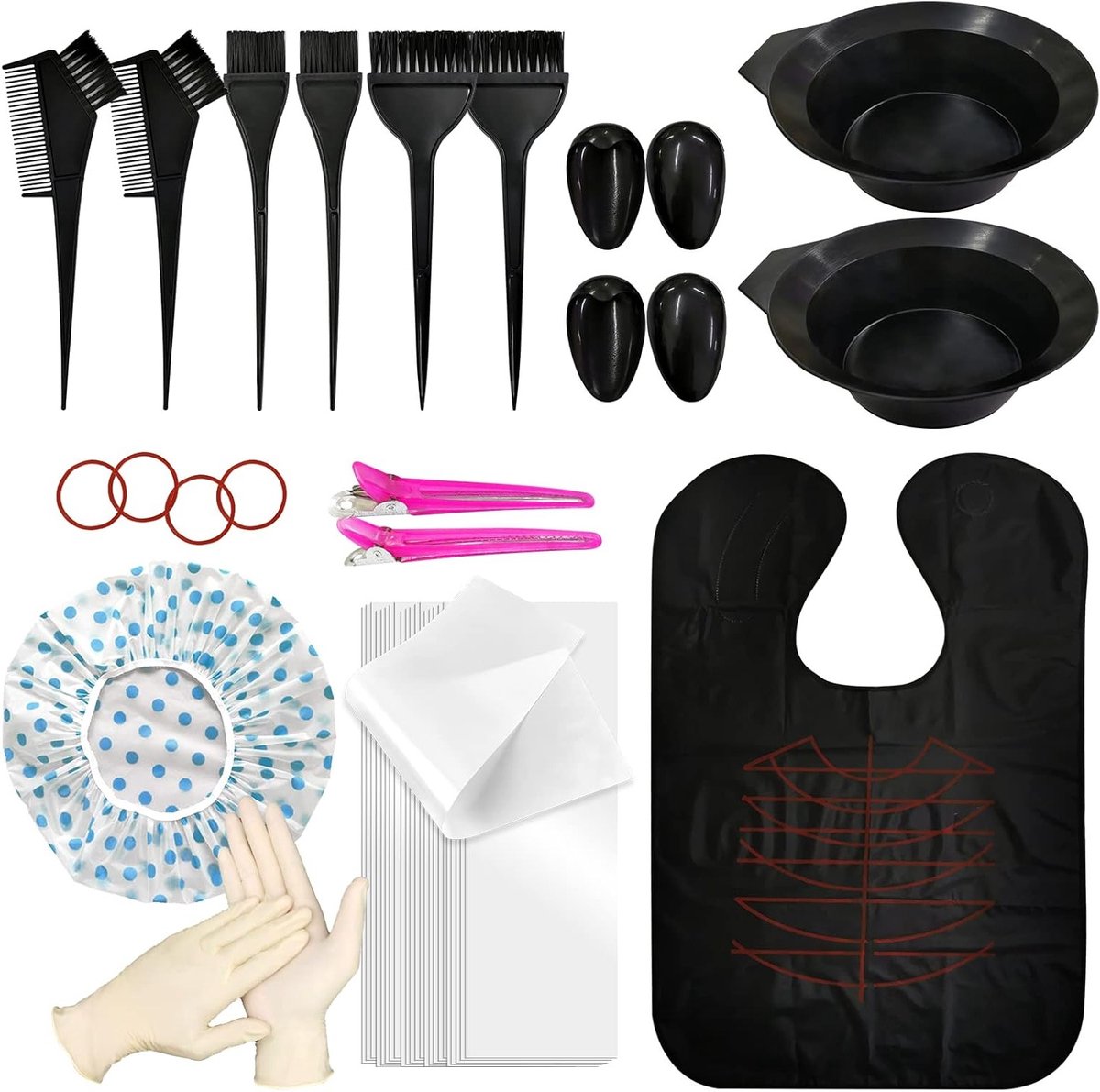 Haarverf Set met Accessoires, Kleurborstel, Verfbakje, Oordoppen, Kleurcap, Handschoenen en Verfstrip voor Professionele Haarverf Toepassingen