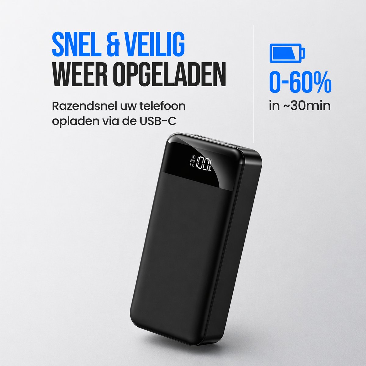 Powerbank 30.000 mAh – Snellader 22.5W – USB-C – Noodpakket - Zaklamp – Telefoon Tablet – 5x Opladen Tegelijk — afbeelding 4