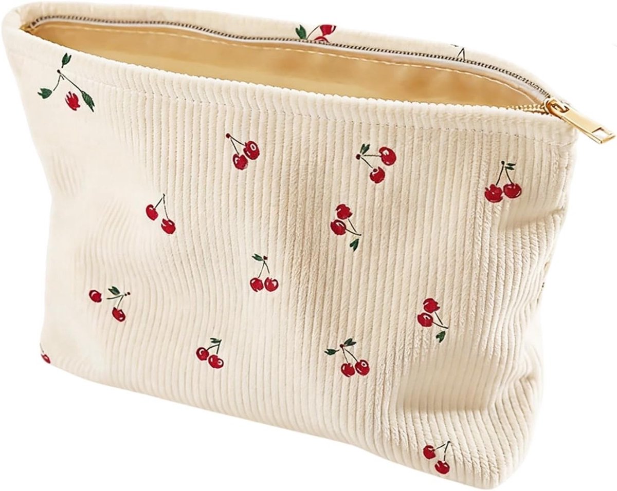 SnelShoppen - Cosmetica tasje meisjes met schattig aardbeienpatroon, modieuze make-up tas met ritssluiting, handzaam en licht voor dagelijks gebruik e
