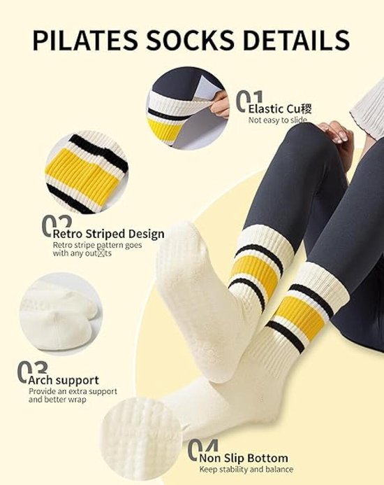 3 Paar - Dames Antislip Yoga Pilates Sokken - Antislip sokken - Ademend Katoenen Enkelsokken met Grip - Yoga Sokken - Voor Ballet, Dans, Fitness & Dagelijkse Workouts - 3 Modieuze Kleuren van Merkloos — afbeelding 3