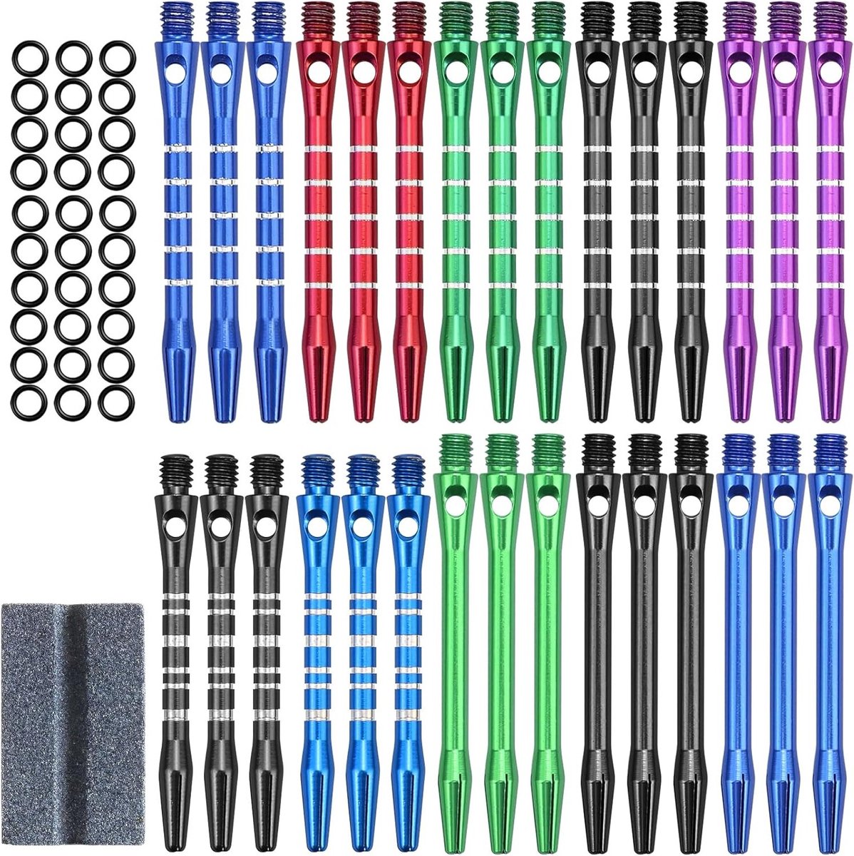 Dart Shafts 2BA 30 Stuks Aluminium met Rubber Ring en Slijpsteen voor Darts - 50/53 mm Dart Onderdelen voor Precisie en Prestaties