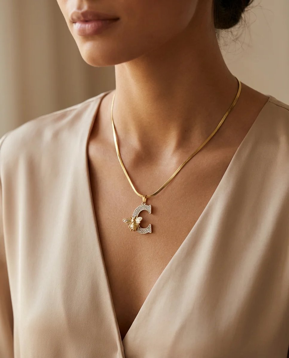 Dorvina 316L Roestvrij Staal Gekleurde Zirkonia Letter C Ketting Goudkleurig Dames Hypoallergeen Ketting