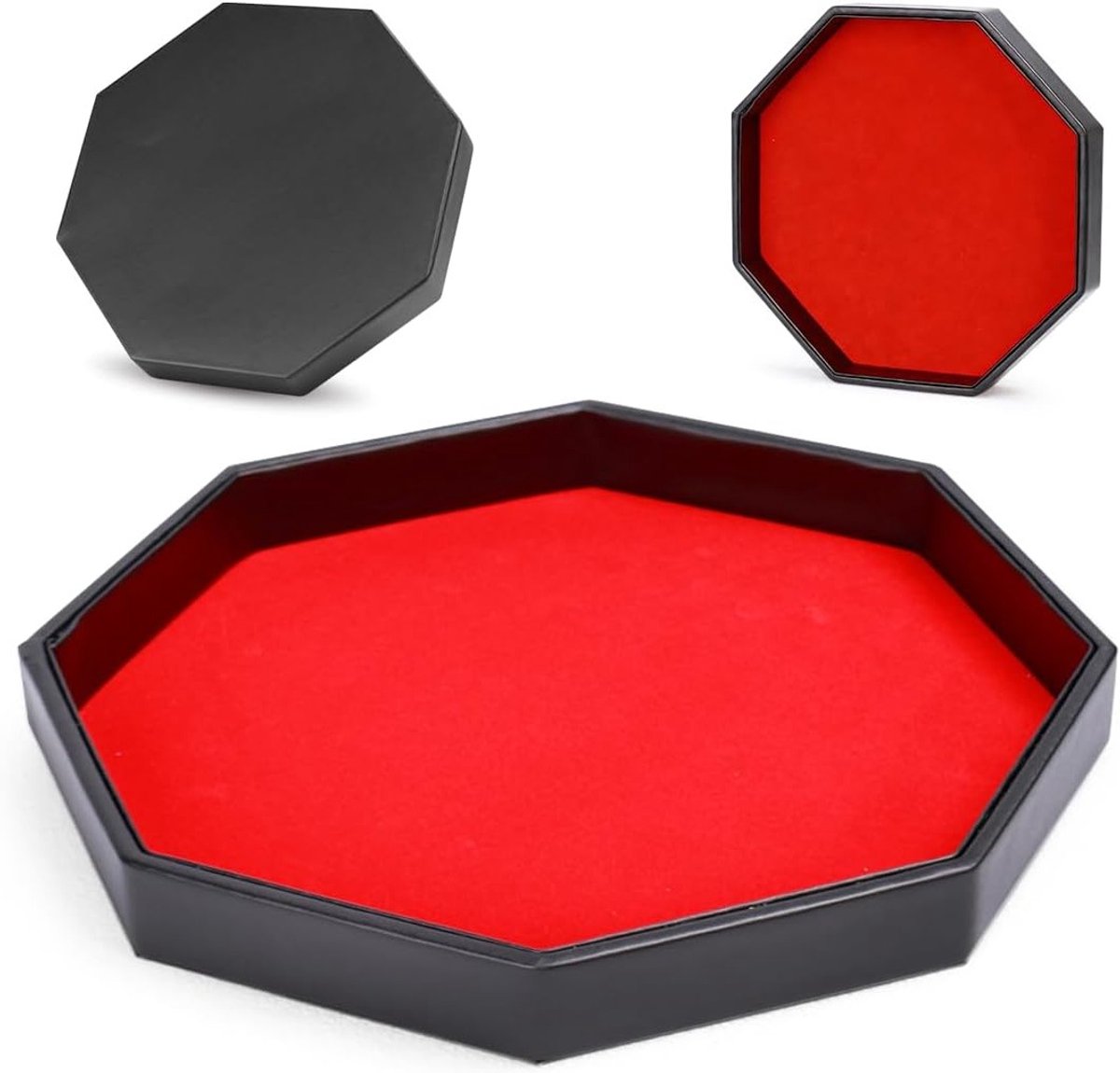 Grote Octagon Dice Plate van Lined PU Leather, Geschikt voor Dungeon Crawler Games en Opberging van Dobbelstenen en Accessoires