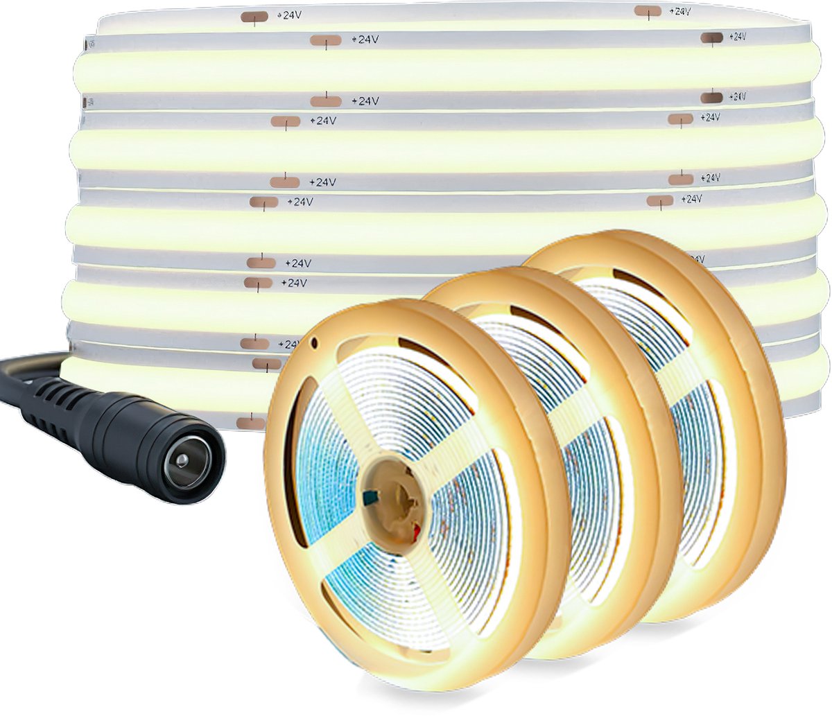 Oraymin COB LED Strip - Set van 3 - 2M - Warm Wit 3000K - 24V - Dimbaar - Flexibel - (Alleen strip)