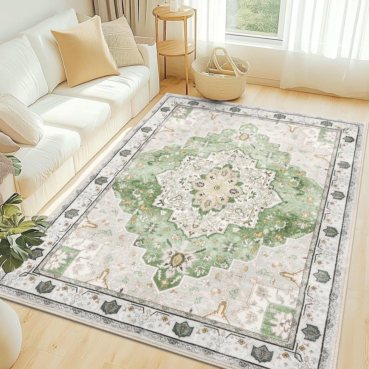 Homaxy Woonkamerkleed - Zacht Bloemmotief Tapijt - Machinewasbaar Vintage Tapijt - 183x275 cm - Rechthoekig - Lichtgroen