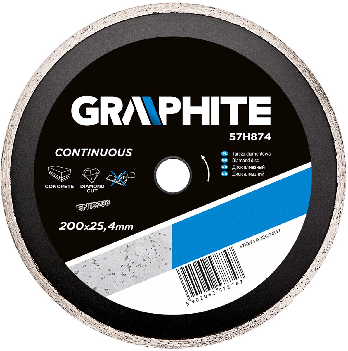 GRAPHITE 57H874 - Diamantschijf - 200mm - Volsegment